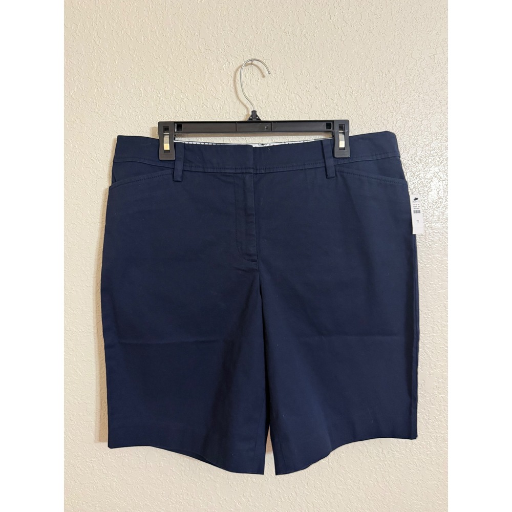 Talbots Womens Perfect 9 Inch Shorts Navy Blue Size 12 Cotton Blend NWT